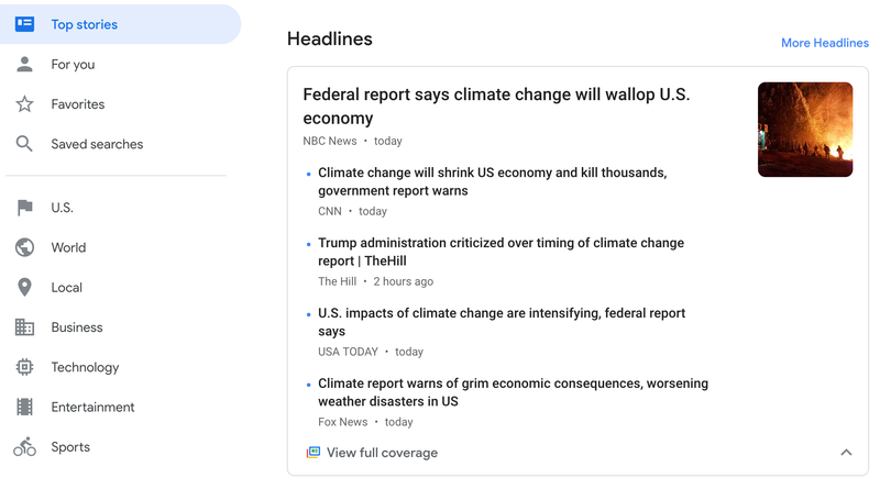 Climate change was the top story on Google News early in the morning on Saturday, November 24.